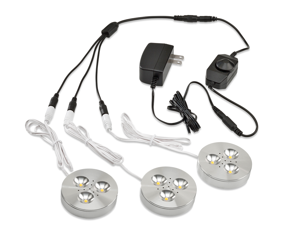 LEDQuant Set of 3 LED Dimmable Under Cabinet Lighting Kit - 3Watt LED Puck Lights