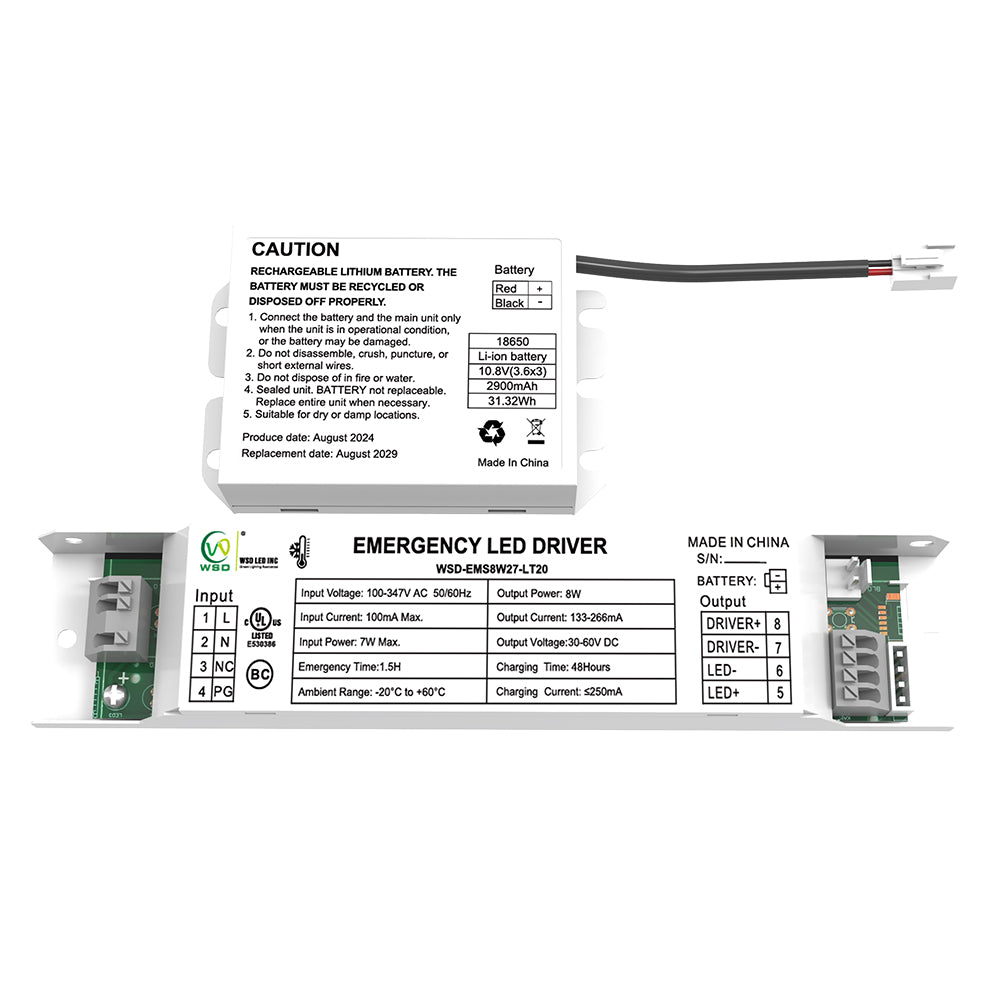 8W Low Temperature Split Built-In Emergency Backup Battery Driver 100-347Vac WSD-EMS08W27-LT2