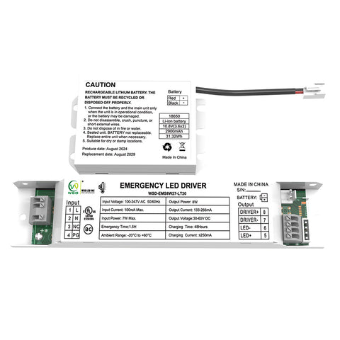 8W Low Temperature Split Built-In Emergency Backup Battery Driver 100-347Vac WSD-EMS08W27-LT2