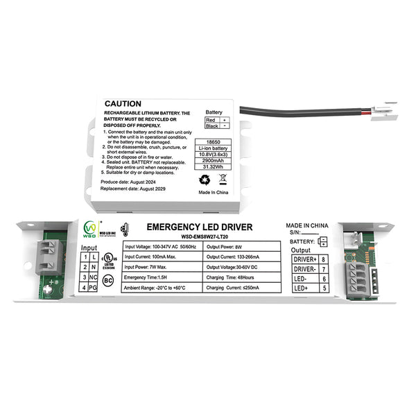 8W Low Temperature Split Built-In Emergency Backup Battery Driver 100-347Vac WSD-EMS08W27-LT2