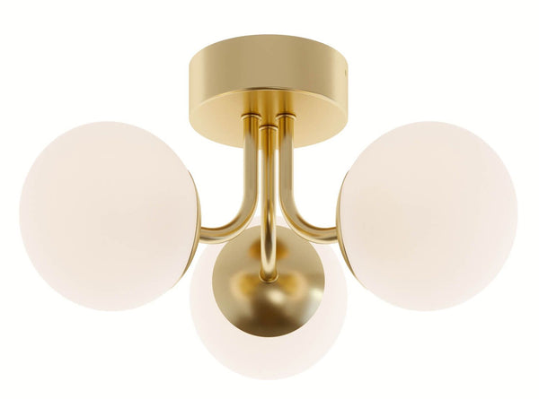 AFX Lighting METC15L30D1SB Metropolitan 16 Inch LED Semi-Flush Mount In Satin Brass With White Glass Globe Diffusers