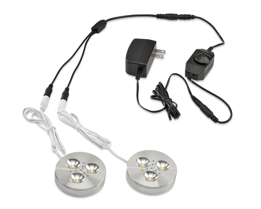 LEDQuant Set of 2 LED Dimmable Under Cabinet Lighting Kit - 3Watt LED Puck Lights