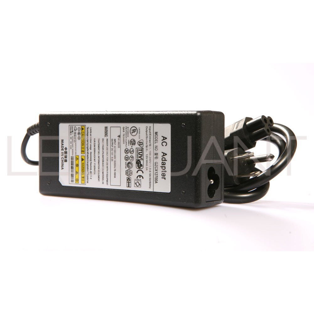 12V 6A AC/DC Power Adapter with 3-Prong Plug for 3528 5050 RGB SMD LED Strips