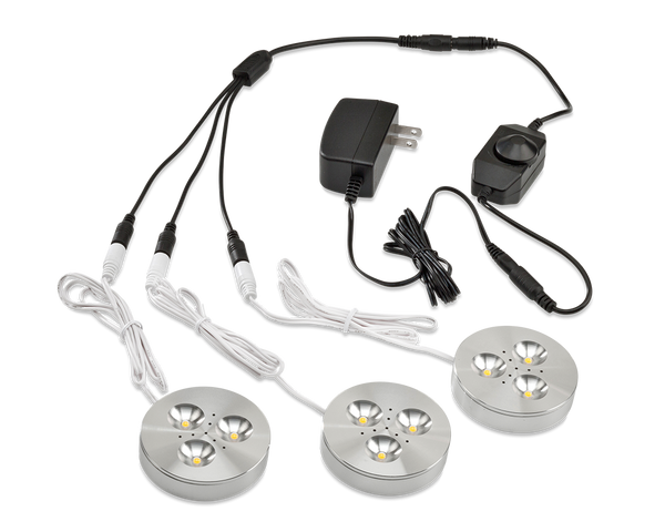 LEDQuant Set of 3 LED Dimmable Under Cabinet Lighting Kit - 3Watt LED Puck Lights