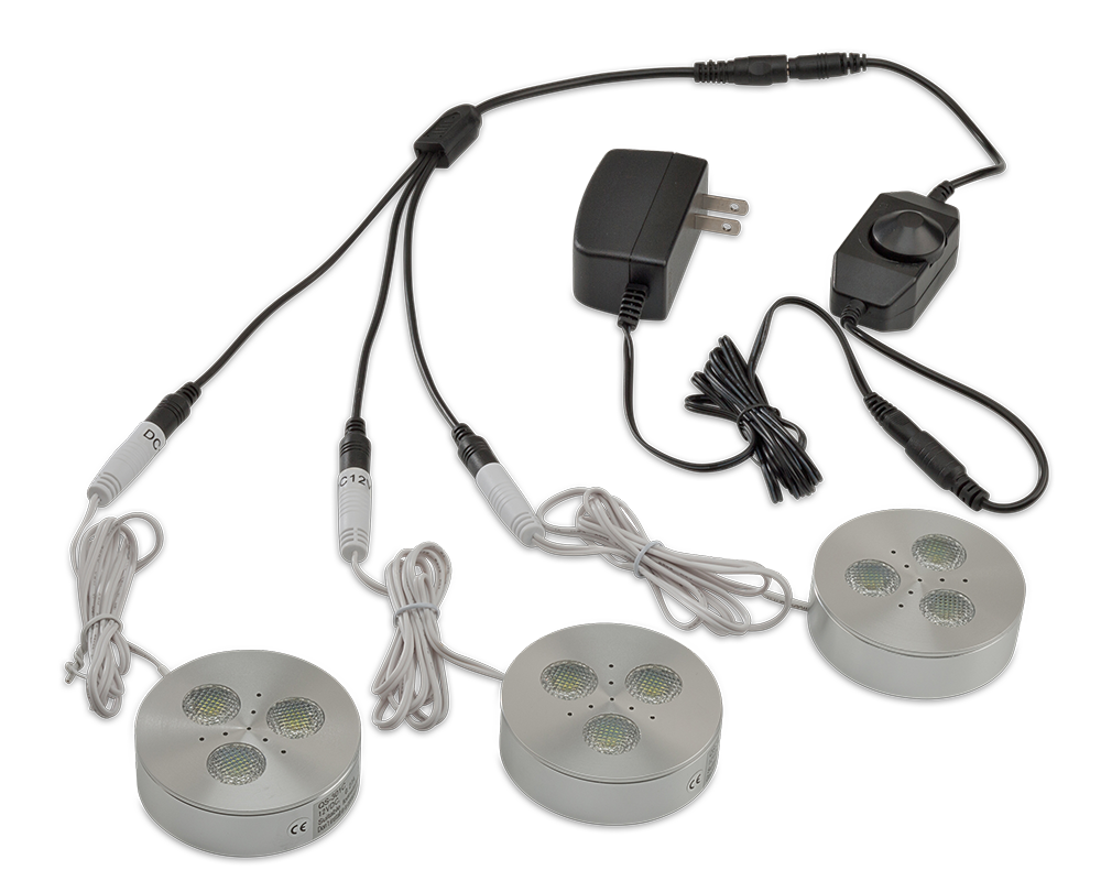 LEDQuant Set of 3 LED Dimmable Under Cabinet Lighting Kit - 3Watt LED Puck Lights, UL-listed