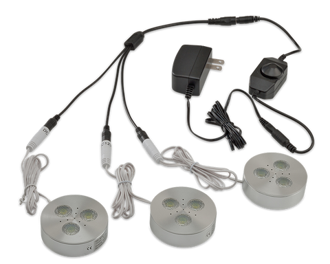 LEDQuant Set of 3 LED Dimmable Under Cabinet Lighting Kit - 3Watt LED Puck Lights, UL-listed